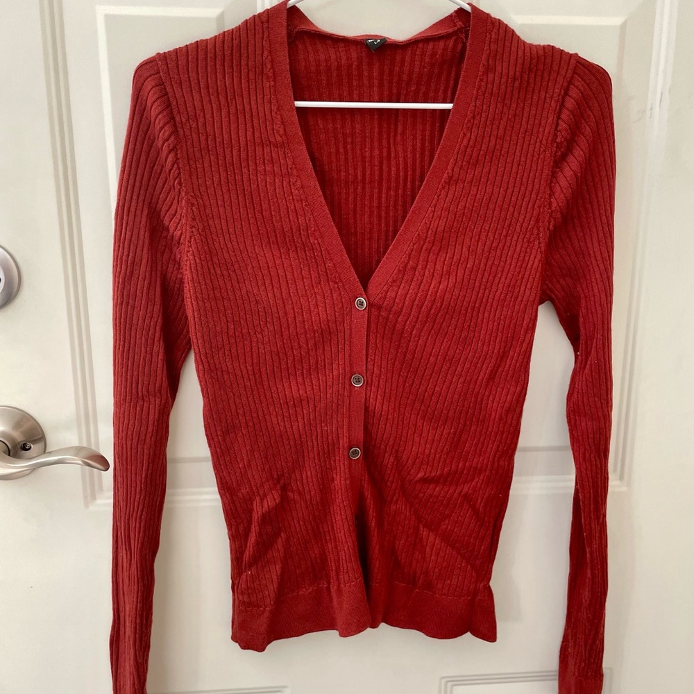 UNIQLO Red orange V-Neck Button-Up Women's cardigan